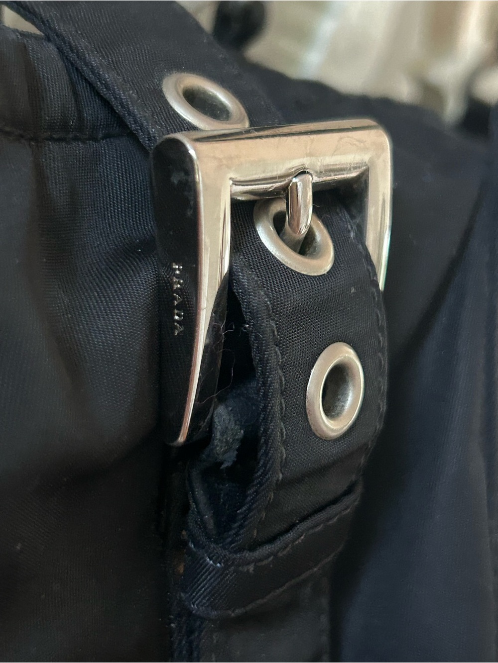 Vintage Prada Tessuto Nylon Belt Tote Bag Black Silver Hardware Italy w/ COA - Picture 9 of 16